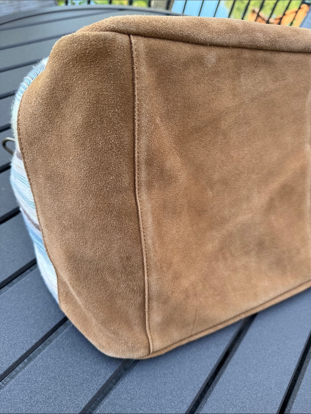 Pottery Barn Suede-Trim Striped Weekender - Tan & Pastel Stripes - Picture 7 of 15